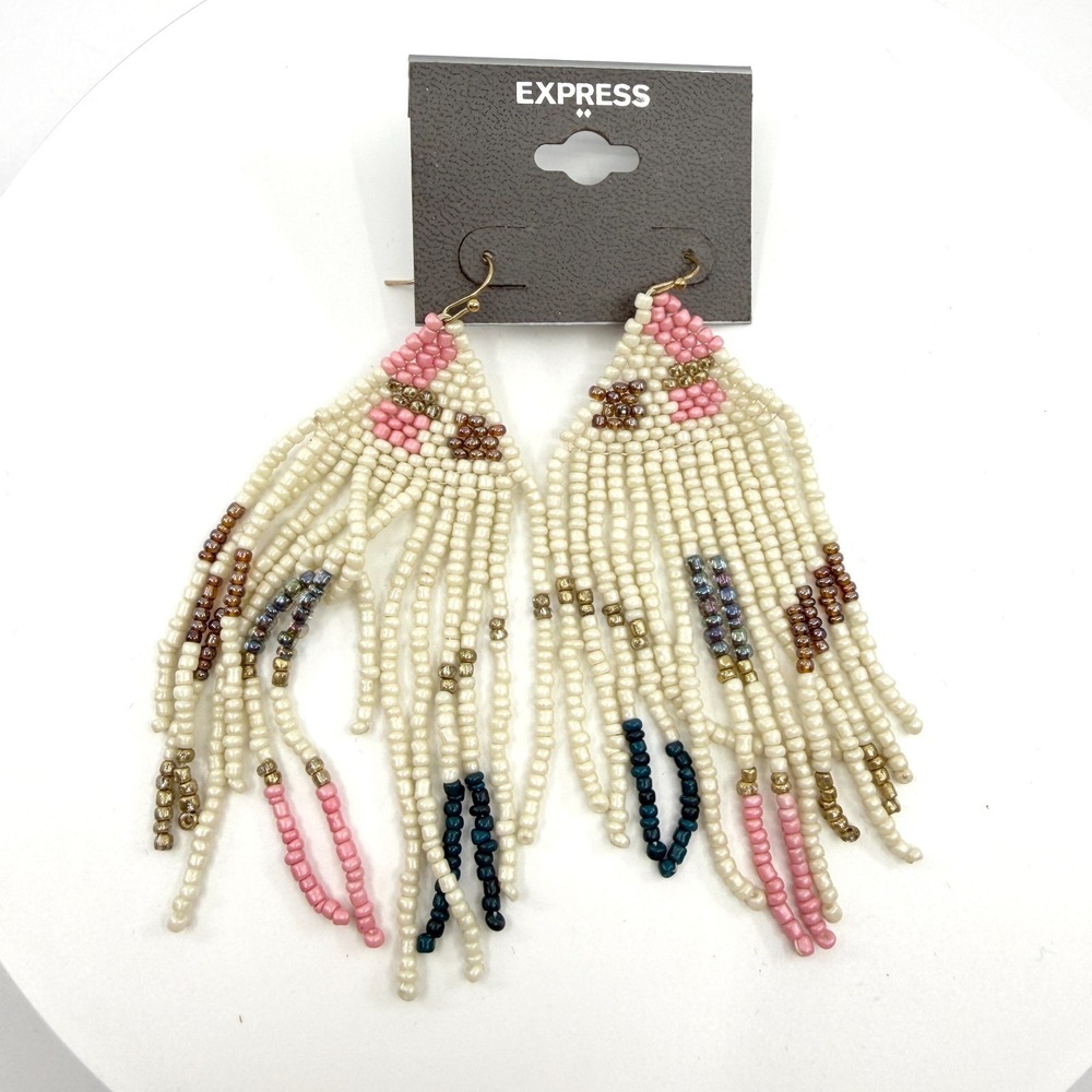 Express Seed Bead Fringe Earrings Boho Statement Long Dangle Jewelry Festival